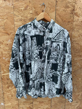 Vintage 90s Black & White Abstract Print Long Sleeve Ugly Shirt Size XL